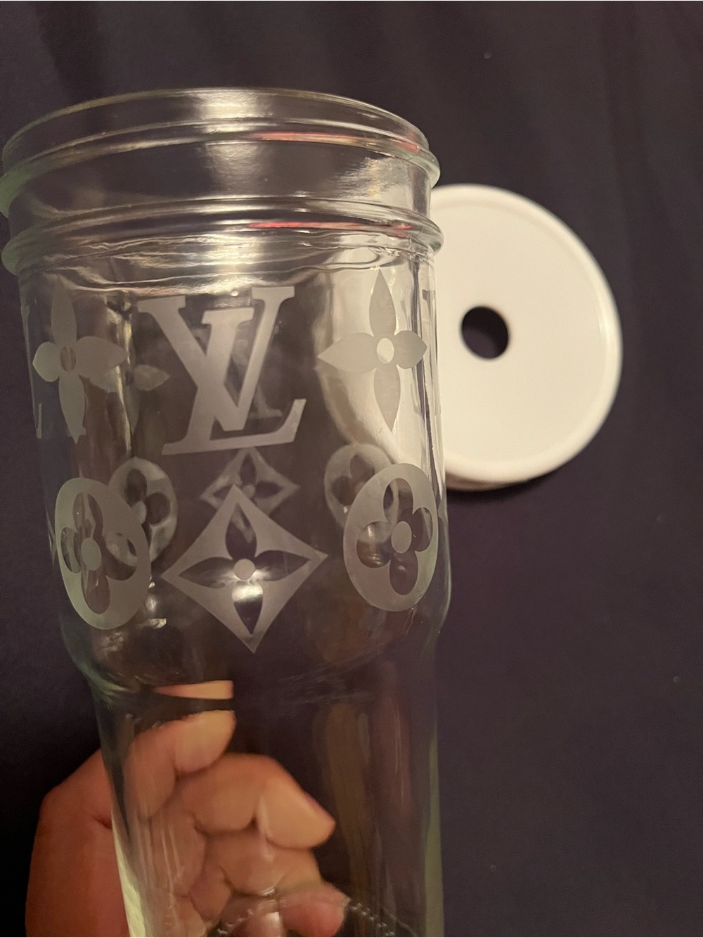 LV etched Glass tumbler